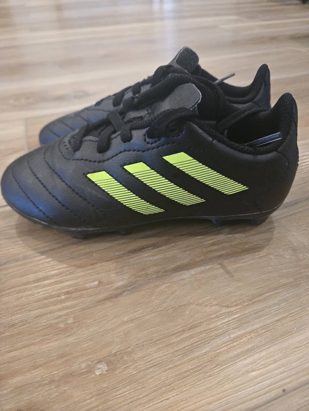 adidas Black Soccer Cleats with Neon Yellow Stripes - Kids Size 12
